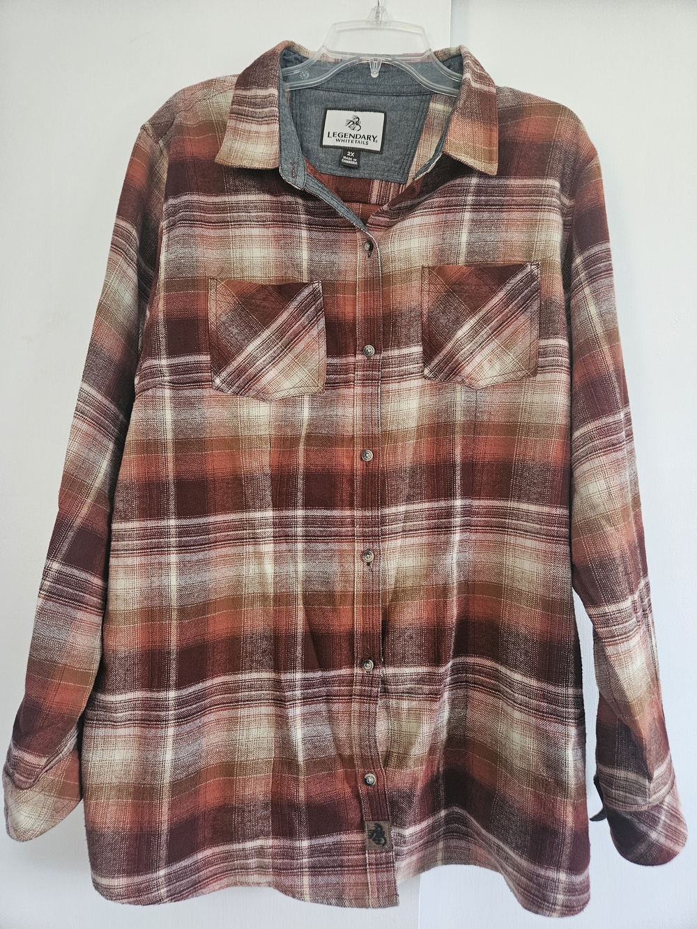 Legendary Whitetails Rust Brown Cream Plaid Flannel Shirt